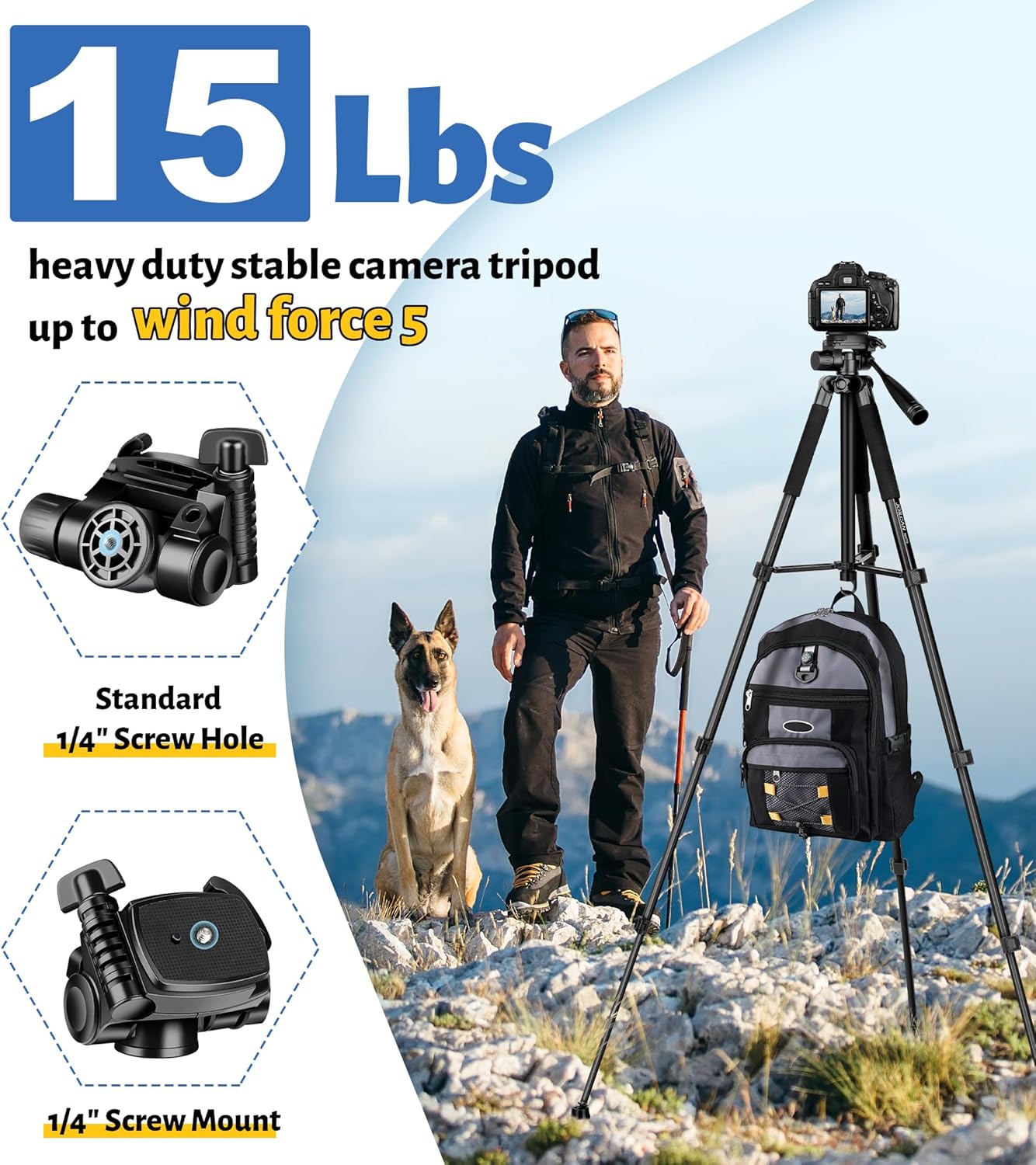 JOILCAN Tripod for Camera, 67" Heavy Duty Camera Tripod, Phone Tripods for Video Recording Photo Vlog, Aluminum Tripods with Holder & Travel Bag for Cameras DSLR iPhone Projector Laser