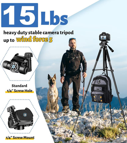 JOILCAN Tripod for Camera, 67" Heavy Duty Camera Tripod, Phone Tripods for Video Recording Photo Vlog, Aluminum Tripods with Holder & Travel Bag for Cameras DSLR iPhone Projector Laser
