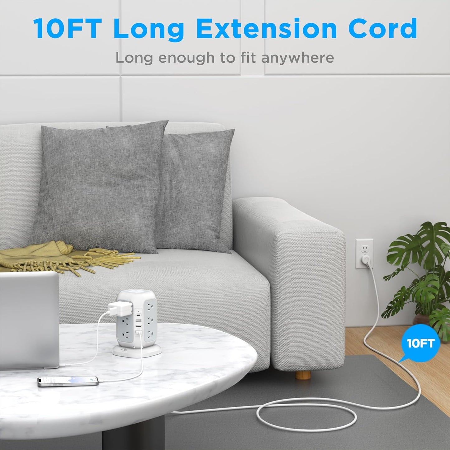 AiJoy Surge Protector Power Strip - 12 AC Outlets, 4 USB Ports (1 USB-C), 10ft Extension Cord, Charging Station with Surge Protection for Home, Office, Dorm