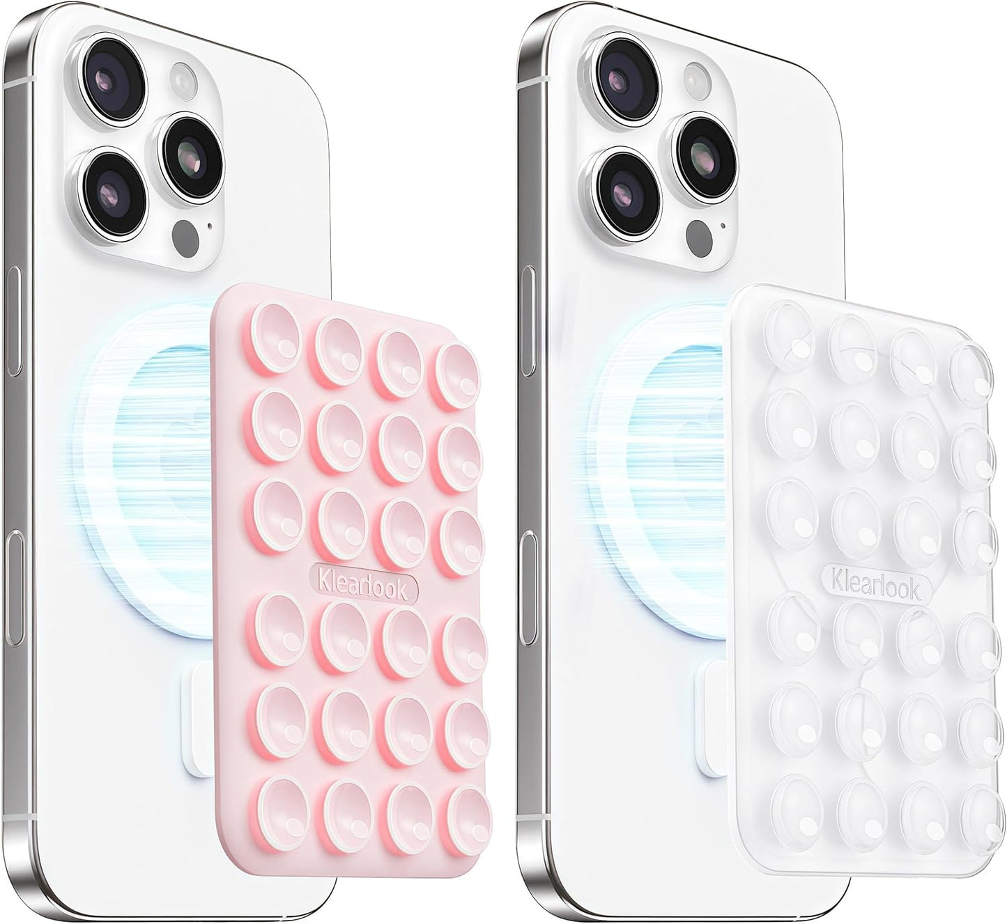 Klearlook 2Pack Magnetic Suction Phone Mount for MagSafe Case, Sticky Phone Grip Holder for iPhone, Removable Hands-Free Selfie/Video for TikTok Influencers, Women Girl Gift, Light Pink & Transparent