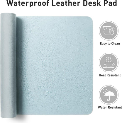 Aothia Leather Desk Pad Protector, Office Desk Mat, Large Mouse Pad, Non-Slip PU Leather Desk Blotter, Laptop Desk Pad, Waterproof Desk Writing Pad for Office and Home (48"x17", Baby Blue)