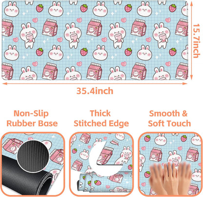 Mouse Pad Large Milk Box with Rabbit Non-Slip Gaming Desk Mat with Stitched Edge Laptop Keyboard Desk Pad for Work Home Gaming (35.4 x 15.7 Inches)