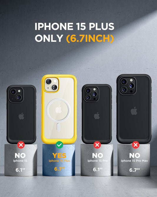 Miracase Magnetic for iPhone 15 Plus Case 6.7'' [Compatible with Magsafe] only for 15 Plus Phone Case Cover with Built-in 9H Tempered Glass Screen Protector,Magnetic Yellow