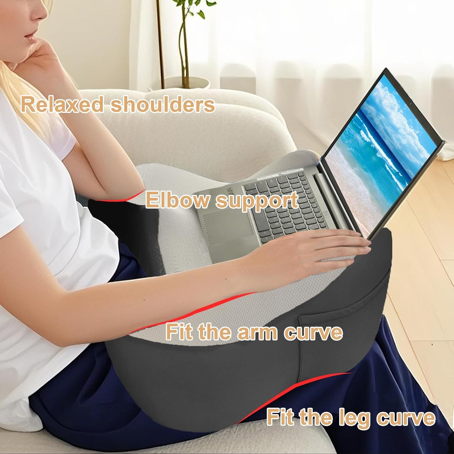 XWZO Lap Desk for Laptop with Cushion, Arm Rest Gaming and Reading Pillow，Laptop Desk Pillow with Anti Slip and Storage Functions with Eye Mask Included for Bed Couch Sofa Home Office