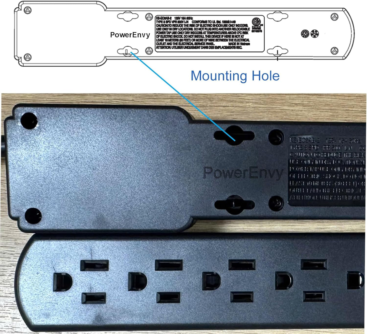 6-Outlet Surge Protector – 250 Joules, 2ft Cord, 15A/125V, 1875W Max – Right Angle Plug, Black – Home, Office, & Electronics Protection