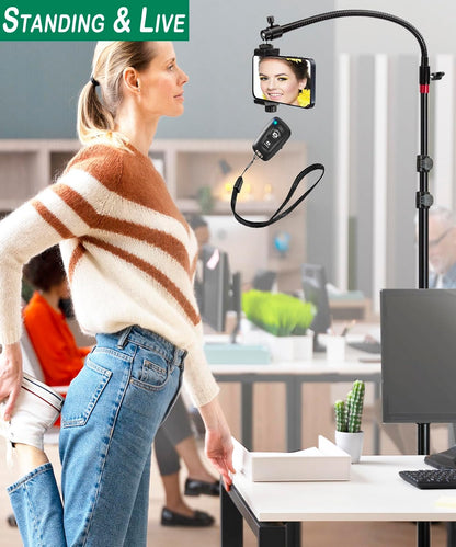 Swivel Cell Phone Mount - Height Adjustable Stand with Heavy Stable Base - Compatible with iPhone 16, 16 Pro Max, 15, 14, 13, 12