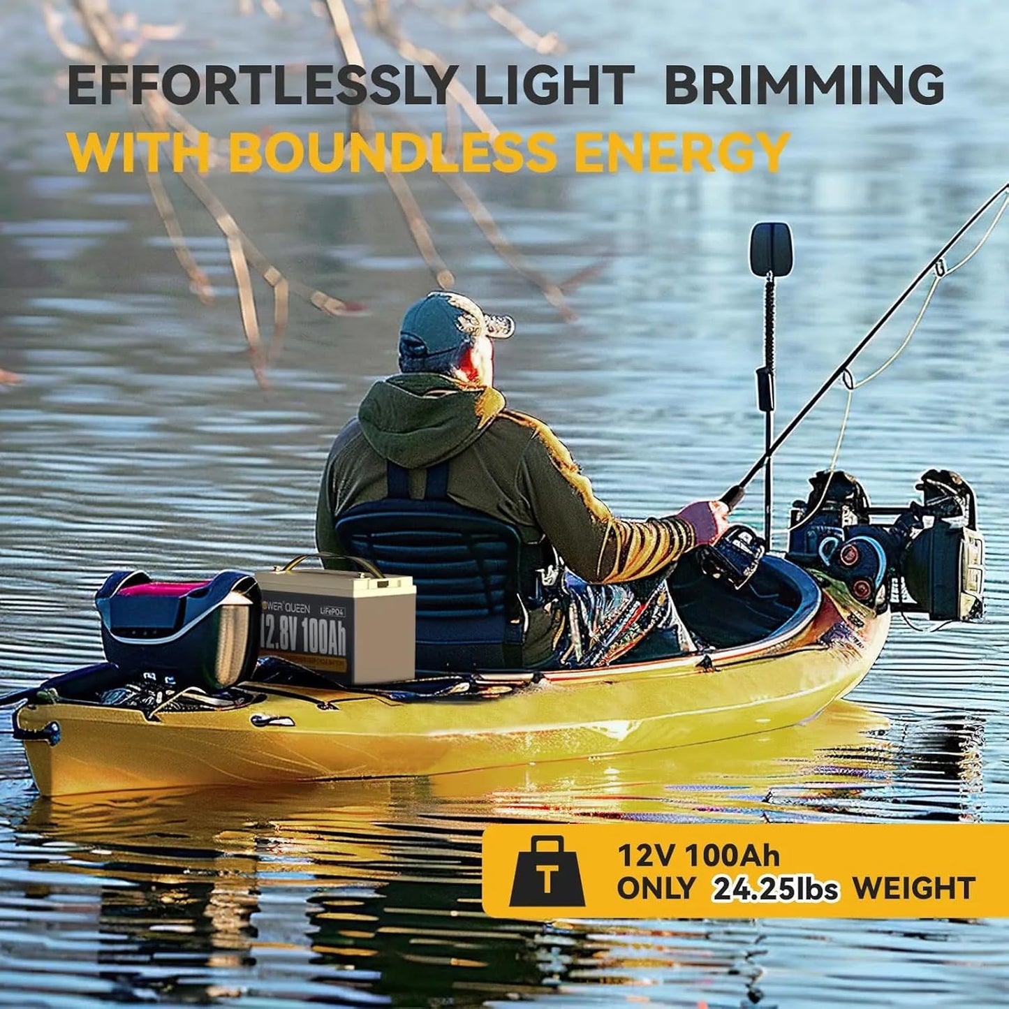 Power Queen LiFePO4 Battery 12V 100Ah Group 31 Lithium Battery, 100A BMS Rechargeable Deep Cycle Battery,100A BMS 1280Wh Higher Energy Density,15000 Cycles for RV, Van, Trailer, Marine,Solar