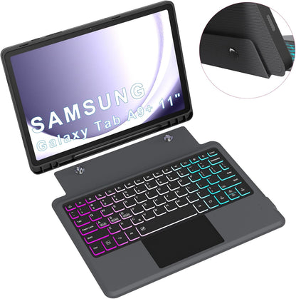 for Galaxy Tab A9+ 11 inch Case with Keyboard - Rainbow Backlit Detachable Tablet Keyboard Cover with Touchpad - Auto Wake-up/Sleep Keyboard Case with Pen Holder for Samsung Galaxy Tab A9 Plus 5G 2023
