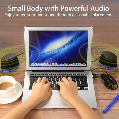 SW102 Computer Speakers, 5Wx2, Deep Bass in Small Body, Stereo 2.0 USB Powered 3.5mm Aux Multimedia Speakers, Built-in Bottom Bass Radiators, PC Laptop Desktop Speakers, Black