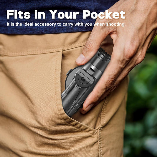 Magnetic Tripod for Phone with Remote Control, Extendable Selfie Stick Handle Grip Pocket Size, 4-in-1 Mini Phone Grip, 10m Wireless Shutter for iPhone Android Phones （Black）