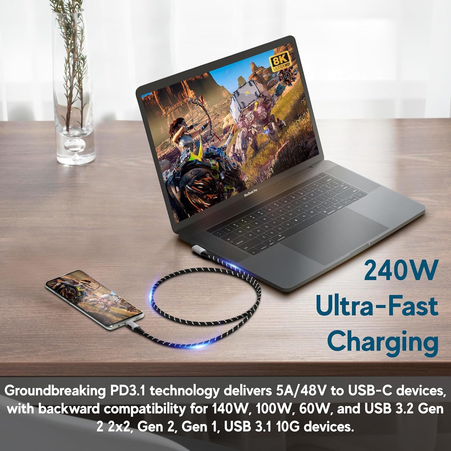 LINKUP USB 4.0 USB C to USB C Cable | Thunderbolt 4/3 Compatible | Type C Charger for MacBook and iPhone | 240W Fast Charging | 40Gbps Data Transfer | 8K@60Hz Display Cord | Use with all USB C devices