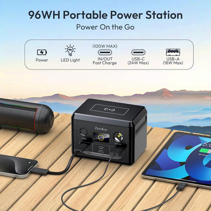 Solar Power Bank with AC Outlet 110V 65W, 100W USB C Power Bank Fast Charging Battery Pack with 30W solar charger Panel Foldable for Laptop Smart Device Outdoor Hilking fishing Power Outage Backup