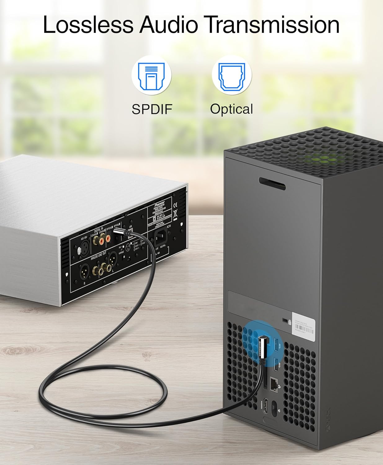 BlueRigger Optical Audio Toslink Cable - 10FT (90 Degrees Optical Cable for Soundbar, 360 Degree Rotatable Right Angle, S/PDIF Digital Toslink) - Fiber Optic Compatible with HDTV, Game Console, DVR