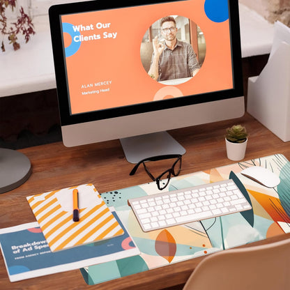 Desk Pad, Abstract Colorful Leaves Desk Mat, Large Gaming Mouse Pad with Non-Slip Base and Stitched Edge, 31.5"x11.8"