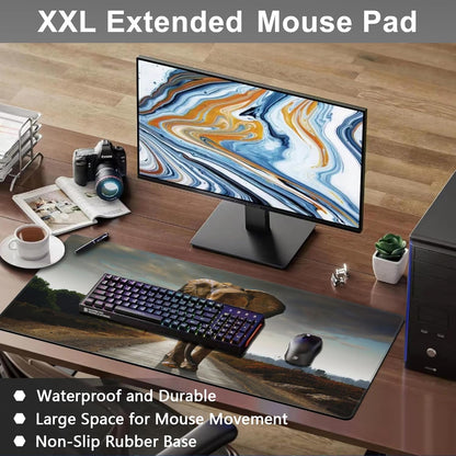 Mouse Pad, Large Walking Elephant Desk Mat, Extended Non-Slip Gaming Keyboard Mousepad Desk Pad, Thick Stitched Edges Waterproof Mouse Mat 31.5"x15.7" (Beautiful Natural Landscape)