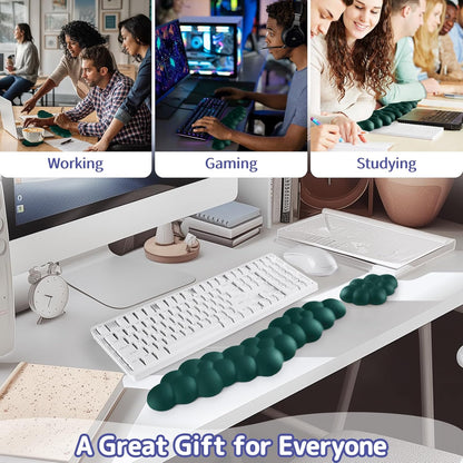 Cloud Wrist Rest for Keyboard and Mouse, Memory Foam PU Leather Keyboard Wrist Rest with Ergonomic Support, Non-Slip Base, Cute Arm Rest Pad & Palm Cushion, Office Desk Accessory, Dark Green