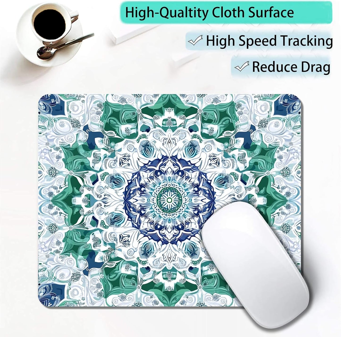 Aesthetic Mandala Pattern Custom Mouse Pad with Non-Slip Rubber, Small Square Design for Wireless Laptop & Computer Mouse Pads for Desk, 9.5 x 7.9 inch Smooth Surface for Gaming & Office