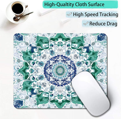 Aesthetic Mandala Pattern Custom Mouse Pad with Non-Slip Rubber, Small Square Design for Wireless Laptop & Computer Mouse Pads for Desk, 9.5 x 7.9 inch Smooth Surface for Gaming & Office