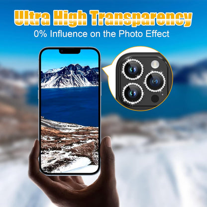 AGVEE 3+3 6 Pack for iPhone 14 Pro 6.1" / 14 Pro Max 6.7" Camera Lens Protector, Bling Diamond & Bling Glitter Metal Ring 9H Tempered HD Glass Camera Protector Cover Film, Bling-Black