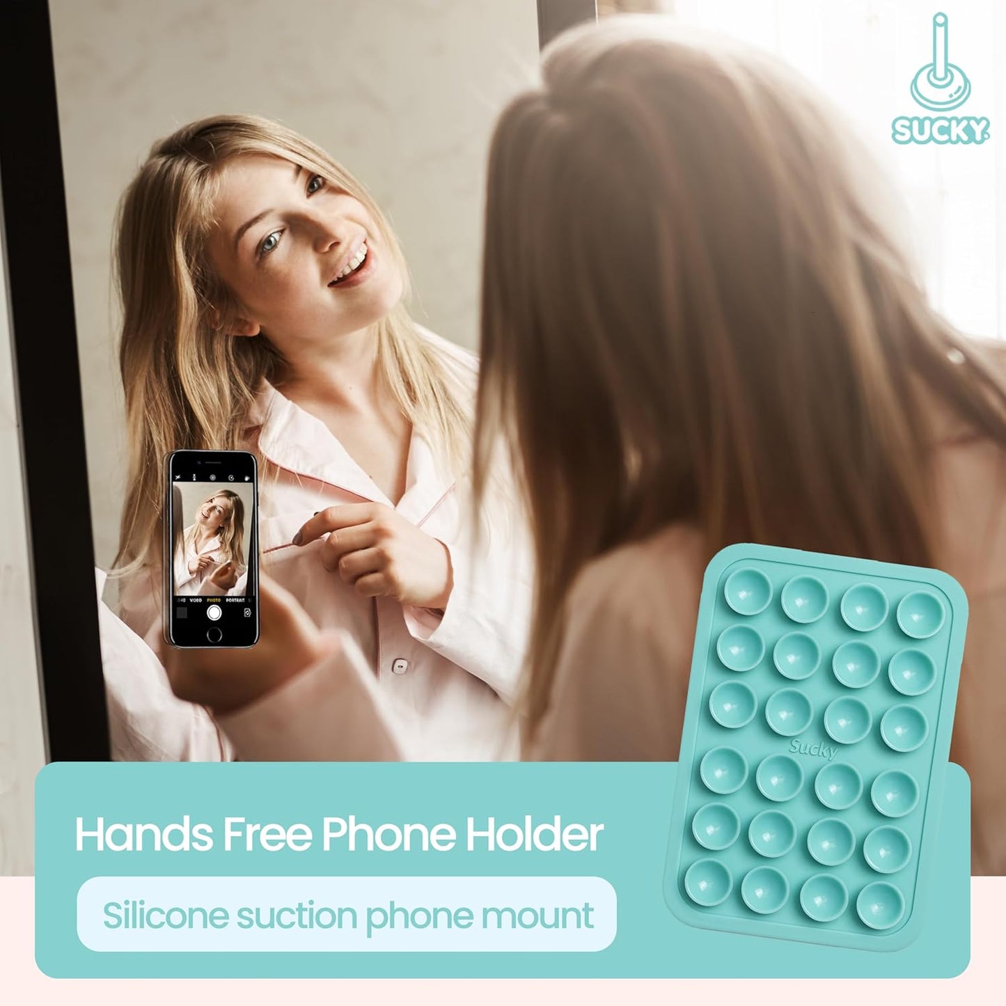 SUCKY Silicone Suction Phone Case Adhesive Mount - Anti-Slip Holder, Hands-Free Fidget Toy, Phone Accessory for iPhone and Android - Sticky Grip for Selfies, Videos, and Tiktok - Turqoise