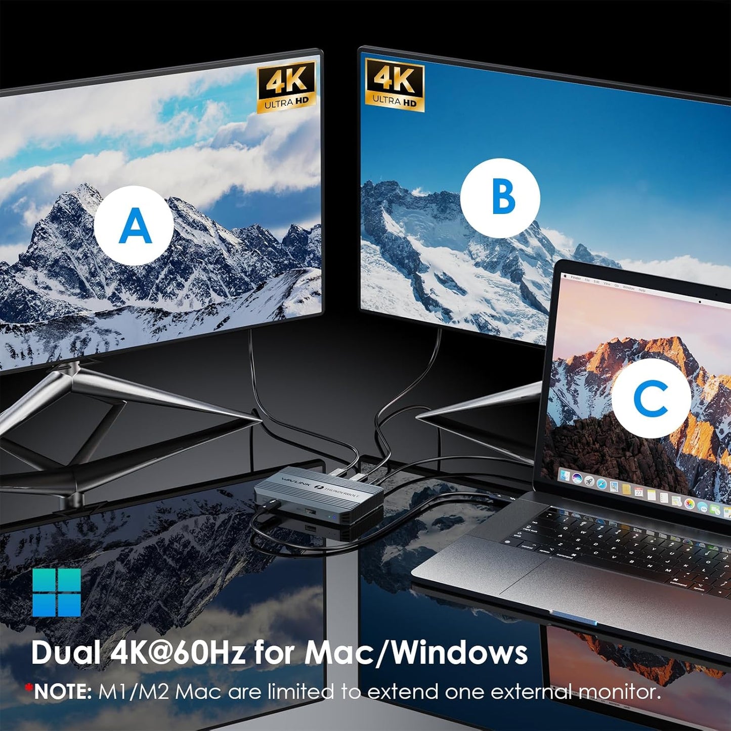 Thunderbolt 4 Hub, WAVLINK USB C Hub with Single 8K/ Dual 4K Display, 100w PD in, USB-A 3.2 Gen 2, for MacBook Pro/Air M1 M2 M3, Thunderbolt 4/3 Laptop