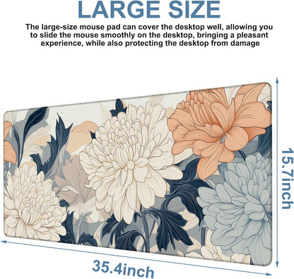 Beautiful Chrysanthemum Gaming Mouse Pad 3mm Thick Stitched Edge Waterproof Non-slip Large Computer Keyboard Mouse Mat,Suitable for Office Entertainment Decorative Desk Pad 35.4 x 15.7 Inches