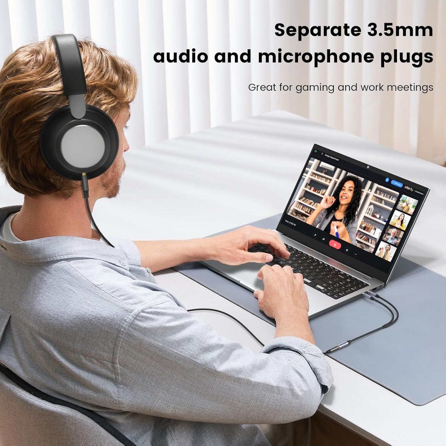 MOSWAG Headphone Splitter for Computer, 3.5mm Female to Dual 3.5mm Male Cable for PC Gaming, Headphone Mic Splitter for PC 24K Gold-Plated with Noise Cancellation for Laptop/Speakers/Mic【11inch/28cm】