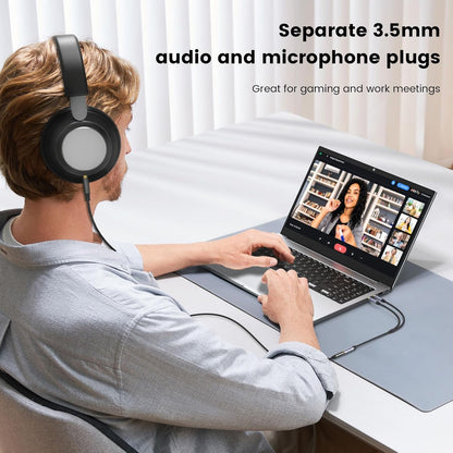 MOSWAG Headphone Splitter for Computer, 3.5mm Female to Dual 3.5mm Male Cable for PC Gaming, Headphone Mic Splitter for PC 24K Gold-Plated with Noise Cancellation for Laptop/Speakers/Mic【11inch/28cm】