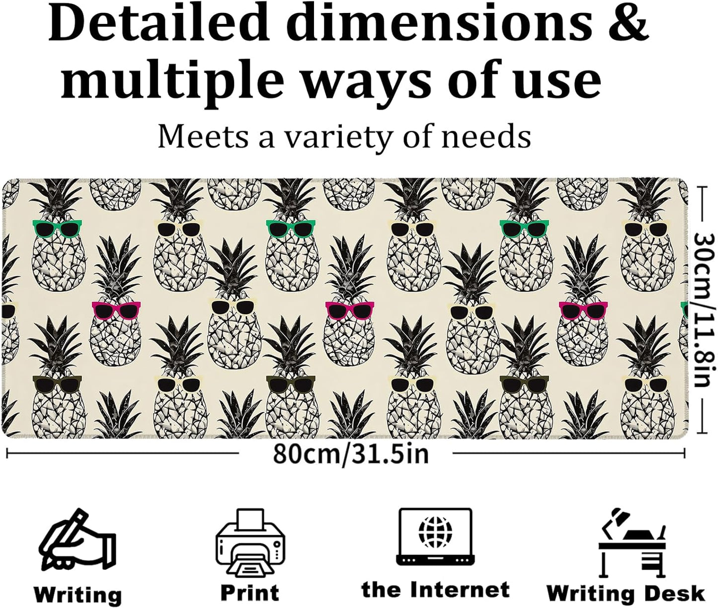 Pop Art Pineapple Gaming Mouse Pad, Large Office Desk Mat, Anti-Slip Rubber Base Mousepad for Computer Laptop Keyboard, Smooth Desk Pad for Home Office Gamer Work Accessories 31.5" x 11.8"