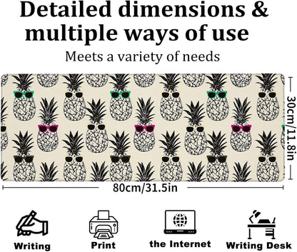 Pop Art Pineapple Gaming Mouse Pad, Large Office Desk Mat, Anti-Slip Rubber Base Mousepad for Computer Laptop Keyboard, Smooth Desk Pad for Home Office Gamer Work Accessories 31.5" x 11.8"