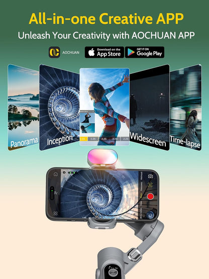 3-axis Gimbal Stabilizer for Smartphone w/ 1/4 Thread Foldable Phone Stabilizer for Recording, Built-in Fill Light, Smartphone Gimbal w/RGB Light for iPhone 15/14 Vlogging(Smart X Kit Grey)