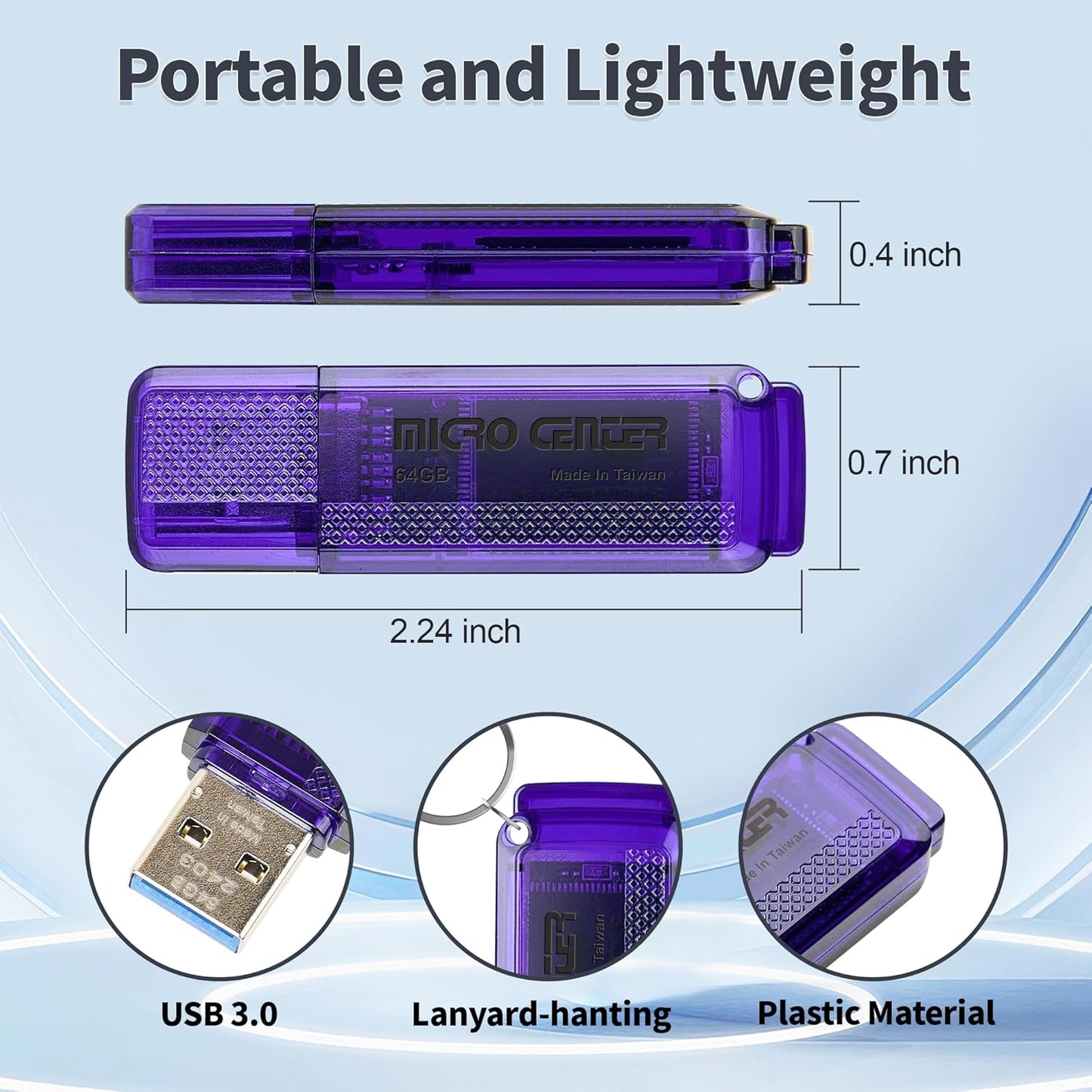 INLAND Micro Center Super Speed 64GB 2-Pack Ultra Flash Drive USB 3.0/USB 3.1 Gen1 Memory Stick with Keychain Thumb Drive Photo Stick Jump Drive