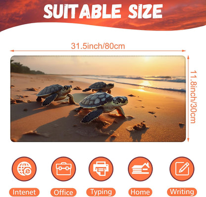 Large Gaming Mouse Pad for Desk, Baby Turtles On Beach Desk Mat, Cute Sea Turtle Desk Pad, 31.5"x15.7" Extended Big Computer Keyboard Mouse Pad with Non-Slip Base and Stitched Edge