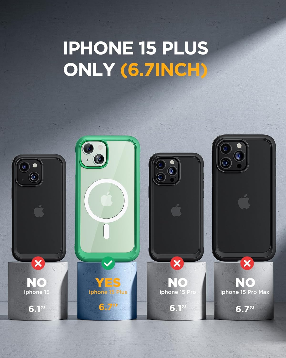 Miracase Magnetic for iPhone 15 Plus Case 6.7'' [Compatible with Magsafe] Full-Body Military Drop Proof 15 Plus Phone Case Cover with Built-in 9H Tempered Glass Screen Protector,Magnetic Green