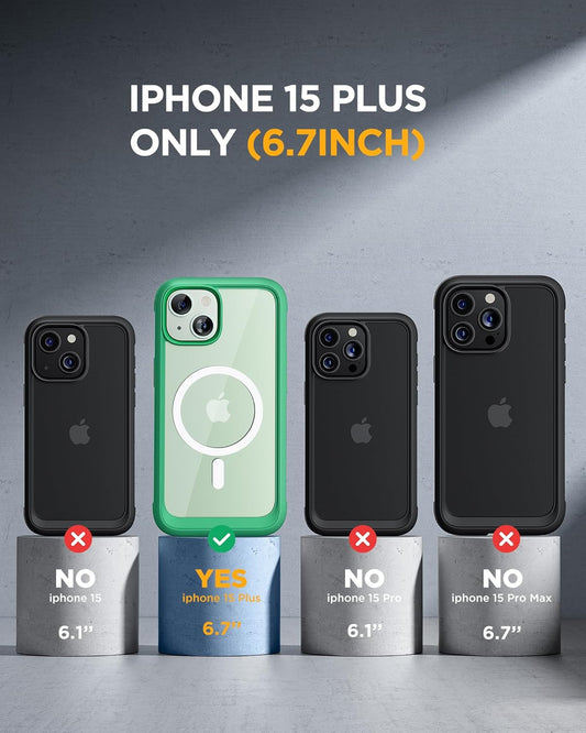 Miracase Magnetic for iPhone 15 Plus Case 6.7'' [Compatible with Magsafe] Full-Body Military Drop Proof 15 Plus Phone Case Cover with Built-in 9H Tempered Glass Screen Protector,Magnetic Green