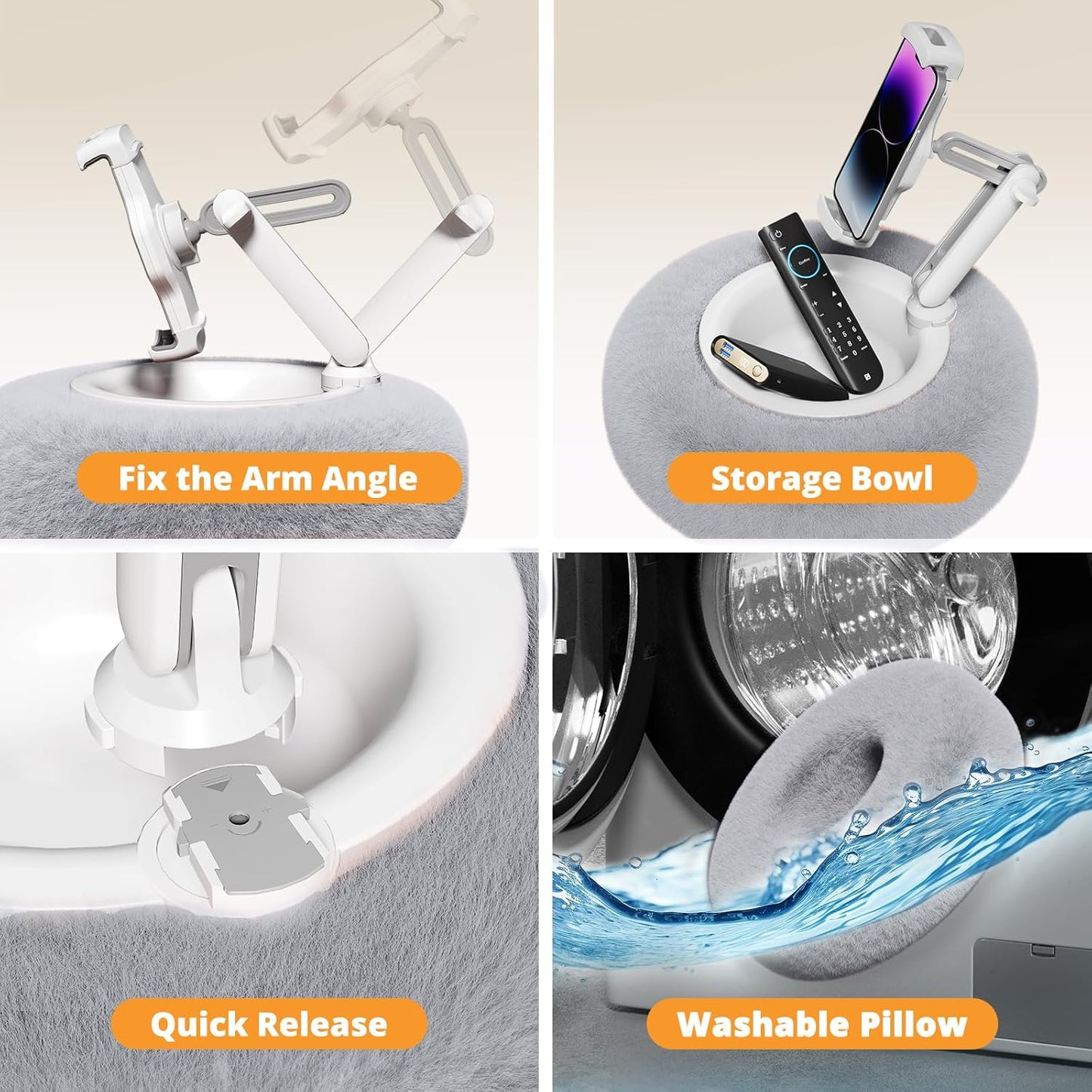 Tablet Pillow Stand for Reading, Adjustable Tablet Pillow Stand for Lap with Detachable Bowl, Fits 4.7"-13" Kindle/Phones/Tablets, Watch Videos, Stream Media, Gray