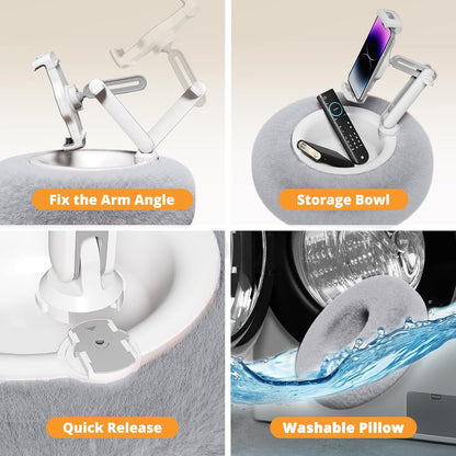 Tablet Pillow Stand for Reading, Adjustable Tablet Pillow Stand for Lap with Detachable Bowl, Fits 4.7"-13" Kindle/Phones/Tablets, Watch Videos, Stream Media, Gray