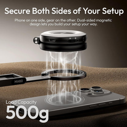 ULANZI MA60 Magnetic Phone Tripod Stand for iPhone - Aluminium Smartphone Mini Tripod Pocket Cell Phone Stand Strong Magnet Quick Mount Compatible with iPhone 16 15 14 13 12 Series, Black