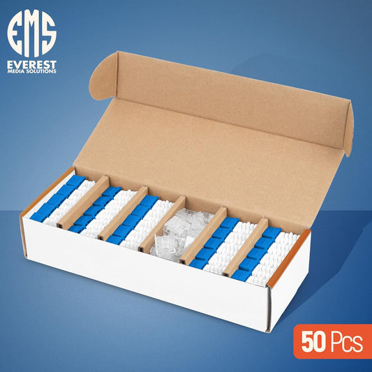Everest 90° Angled RJ45 Cat6A Keystone Jacks 50-Pack in Blue - Slim Profile Female RJ45 Connectors - Cat 6A Keystone Jack - Compatible with 90° Angled Speed Termination Tool - easyJACK (B094WB91H3)