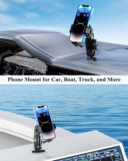 BRCOVAN Anti-Theft Phone Mount Holder with Vibration Dampener [Camera Friendly] [1s Lock & Release], with Aluminum Diamond Base & Medium Arm for Car Boat Truck Motorcycle UTV ATV Fit 5.4-7.2'' Phone