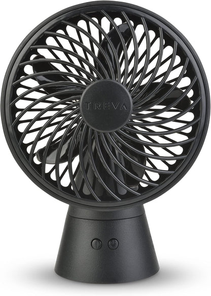 Treva 5 Inch Rechargeable Oscillating Fan with USB Charging Port, 3 Speed Circular Cooling Design, Portable Fan with 60 Degrees of Range for Home or Travel