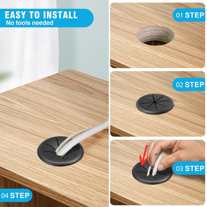 2-3/8" Black Desk Grommet, JTemgle Flexible Cable Grommet Rubber Cable Hole Cover Wire Organizer Caps Desktop Cord Management for Home Office TV Stands Tabletops, 5 Pieces