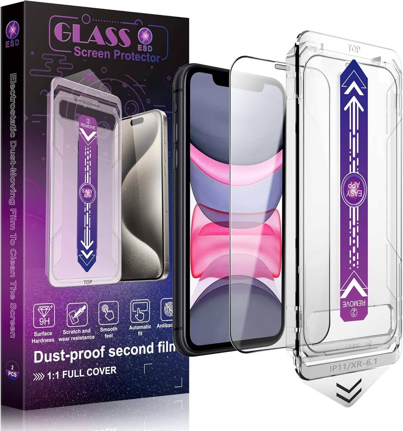 2 Pack Screen Protector Tempered Glass for iPhone 11 and iPhone XR 6.1-Inch Auto Dust Removal, No Bubbles, High Definition Clear, Easy Installation