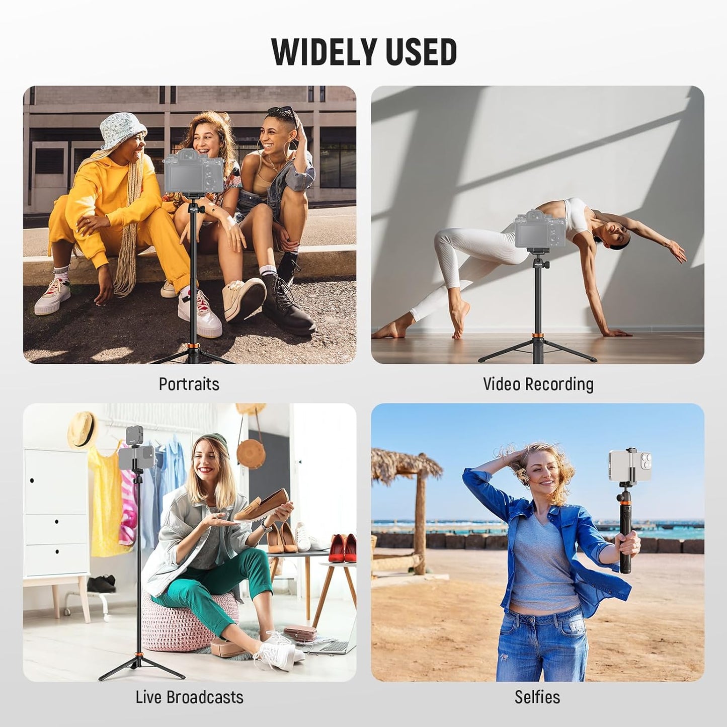 NEEWER BASICS 59"Selfie Stick Tripod Compatible with iPhone & DLSR Camera, Small Metal Compact Portable Travel Desk Stand with Remote Ball Head 2in1 Cell Phone Holder Mount for Video Recording Filming