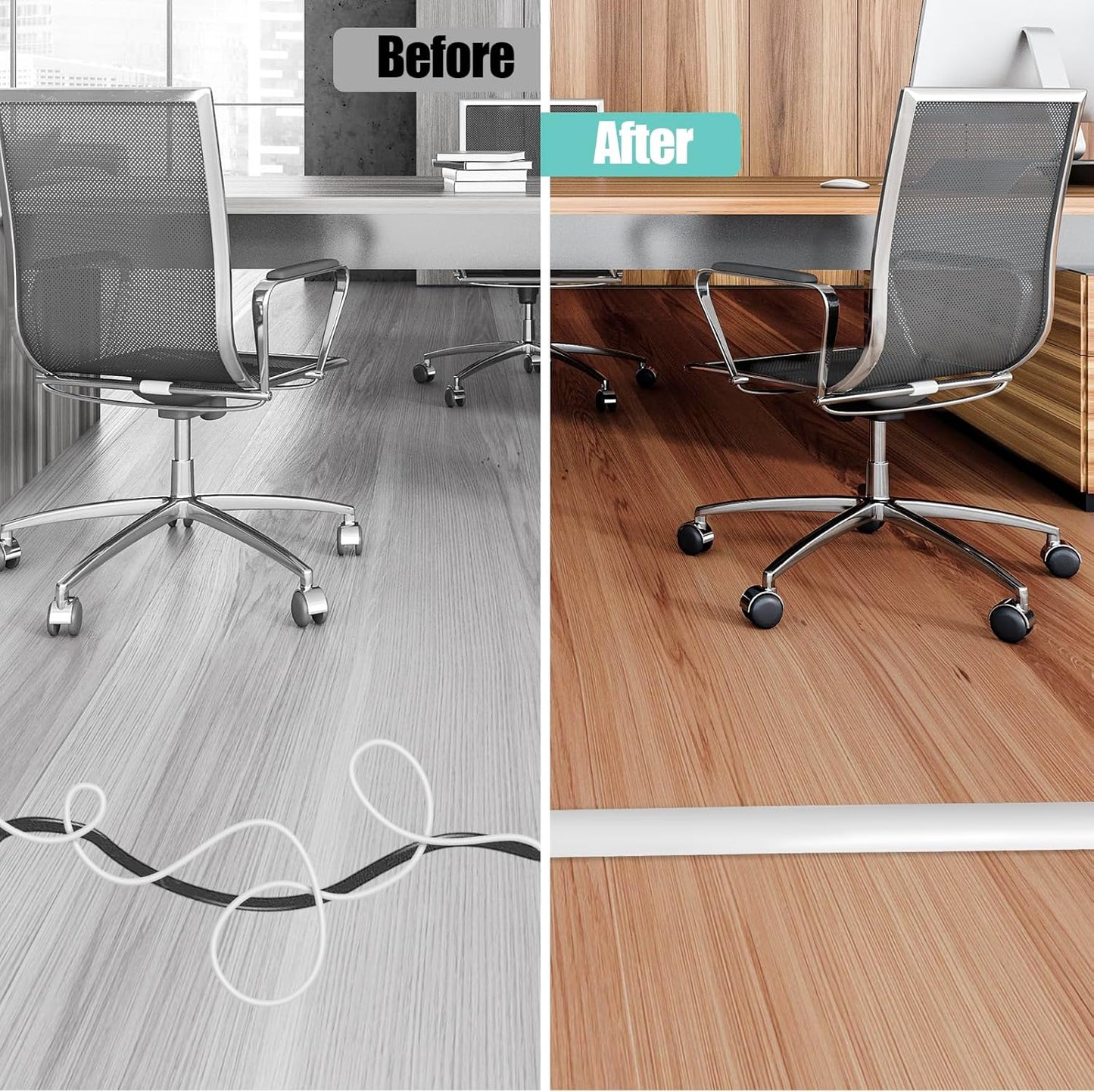 Floor Cord Cover Cavity 0.8"x0.37" Self Adhesive Cord Hider, 3.3FT Low Profile Cable Management, Extension Strip Protector for Wires, Prevent Cable Trips for Offices, Gyms, Exhibitions (White)