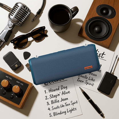 Vibe Pro Outdoor Bluetooth Speaker, 80W Peak Loud Portable Wireless Speaker, Waterproof IPX65, Deep Bass, RGB Lights, Studio Quality Sound Powered by Waves Audio, Party & Pool Ready (Blue)