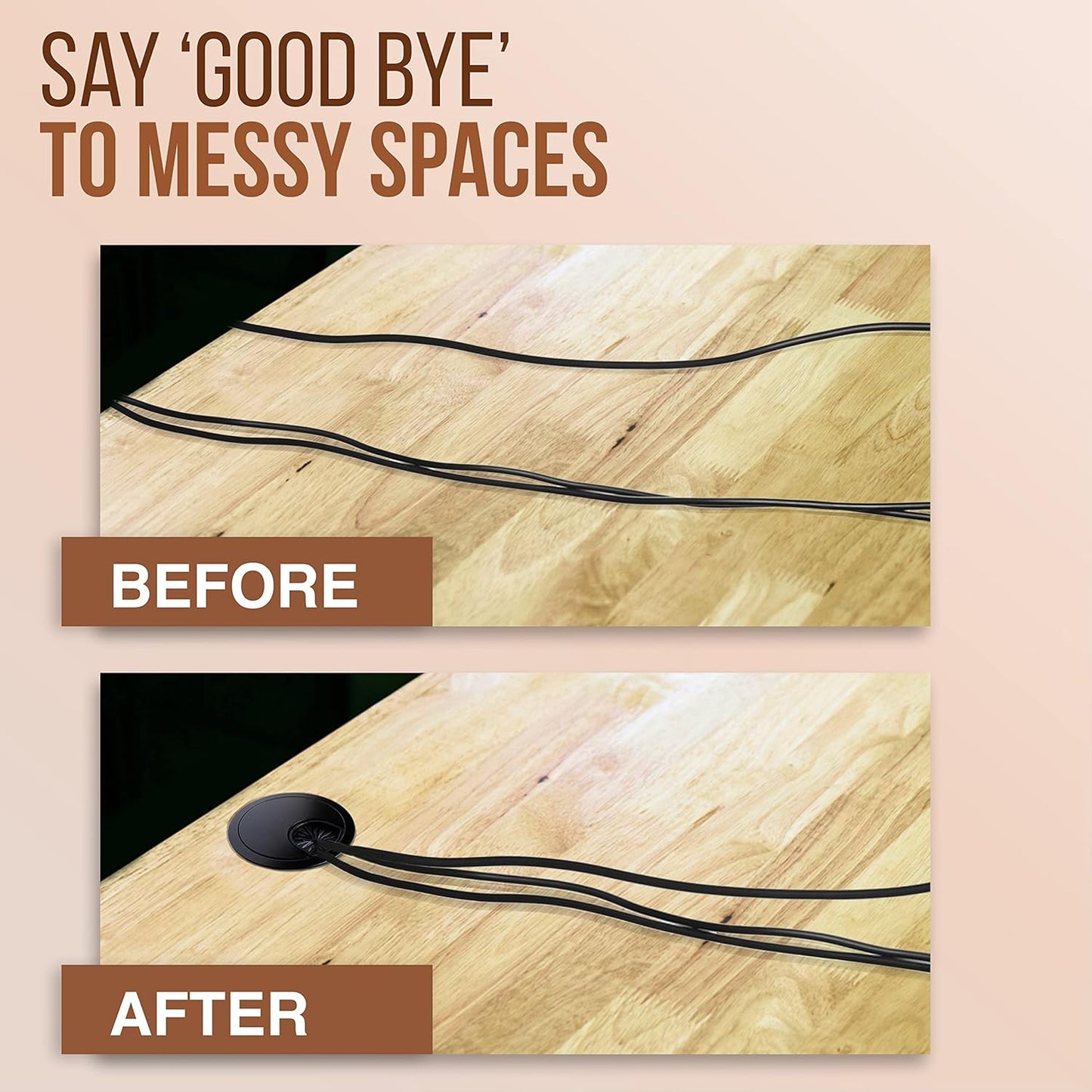 MAHDPRO Metal Desk Grommet 2 Inch (50 mm) Pack of 2-Flat Black Zinc Alloy Metallic Desk Cord Hole Cover to Arrange Cables & Wires Through Computer Table/Countertops