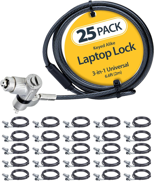 StarTech.com 25-Pack Universal Laptop Lock 6.6ft (2m), Keyed Alike Security Cable, Compatible with Noble Wedge/Nano/K-Slot, TAA