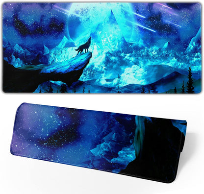 Gaming Mouse Pad Anime Mousepad Large Extended Wolves Gaming Mouse Mat with Stitched Edges Wolf Office Decor with Non-Slip Rubber Base Desk Mat for Work Gaming Office Home 31.5'' X 11.8'' Inch