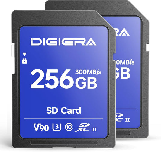 256GB LSU200 SDXC UHS-II Memory Card - up to 300MB/s, C10, U3, V90, 8K, SD Card for Computers, Digital Cameras, Home Theatre Devices, Car Navigation Systems (2 Pack)